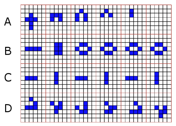 A image of simple shapes in Conway's Game of Life.